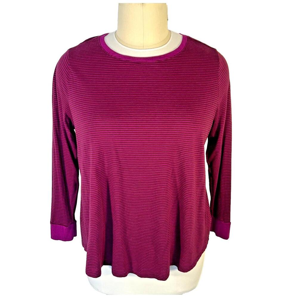 Terra & Sky - Women's 2X Long Sleeve Tee Shirt Boast Neck Brown Purple Striped